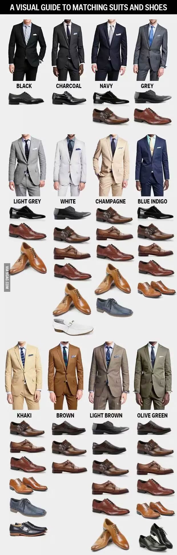 A visual guide to match suits and shoes