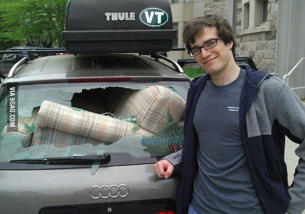 After FINALLY fitting the couch in the car, they decided to take a victory picture.