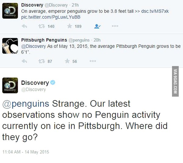 Discovery Channel with the tweet of the year. Makes me wonder if Penguins are happier in Bermuda or Bentgrass.