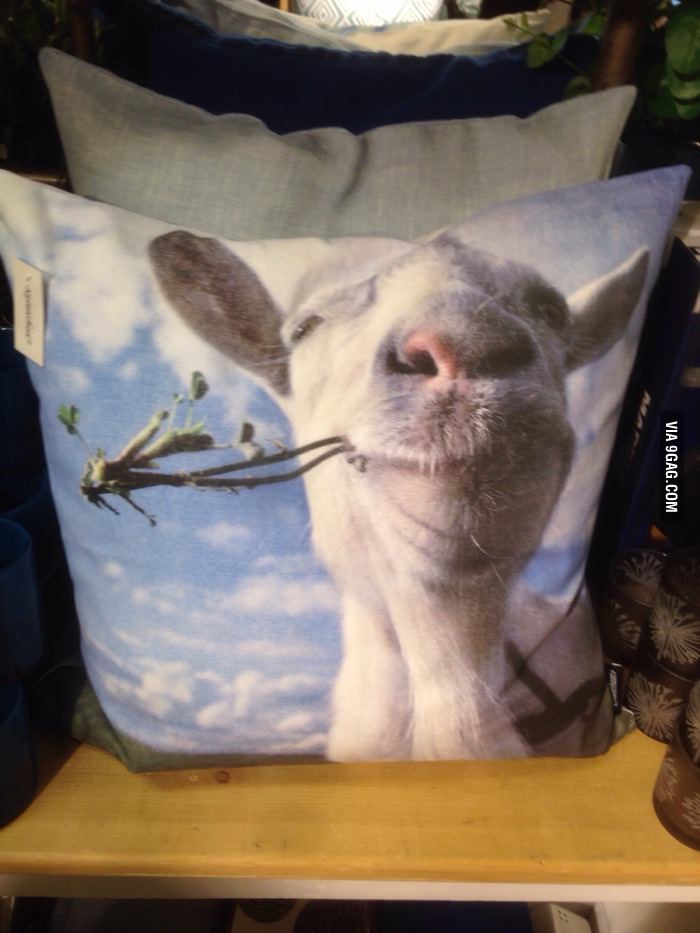 The goat from goat simulator made it on a pillow in a trendy interior shop.