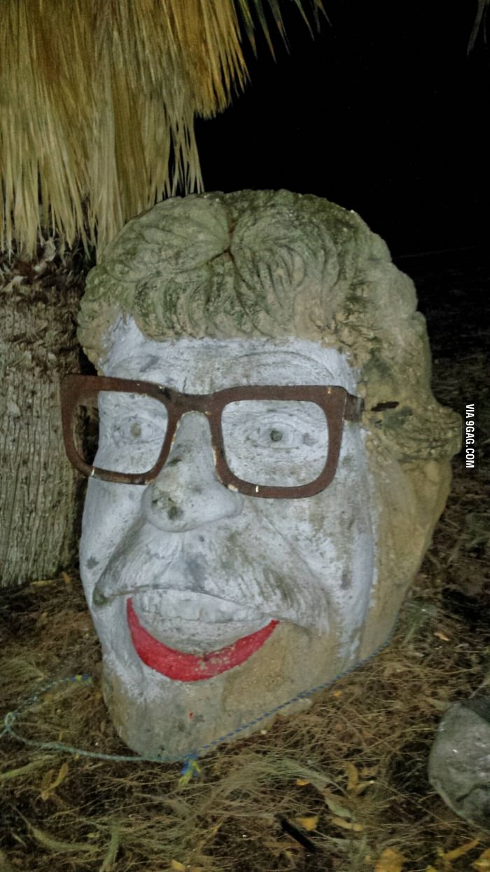 Found this giant sculpture of Rolf Harris&#039;s head on a camping trip