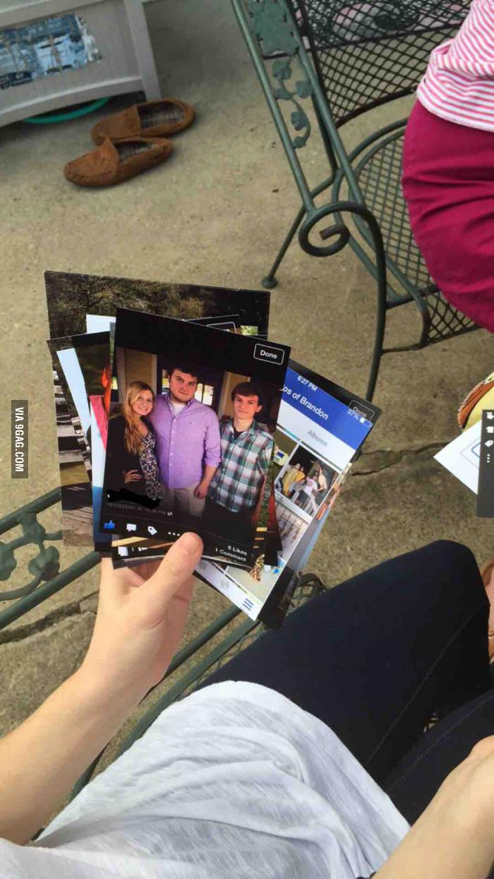Her aunt screenshotted photos from Facebook and got them printed at Walmart...