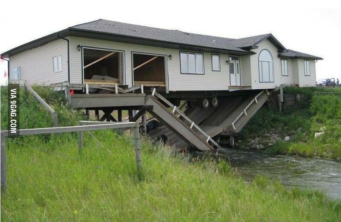 Hey let&#039;s move a house over an small bridge!