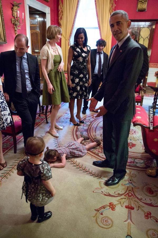 Kid throws a fit next to Obama