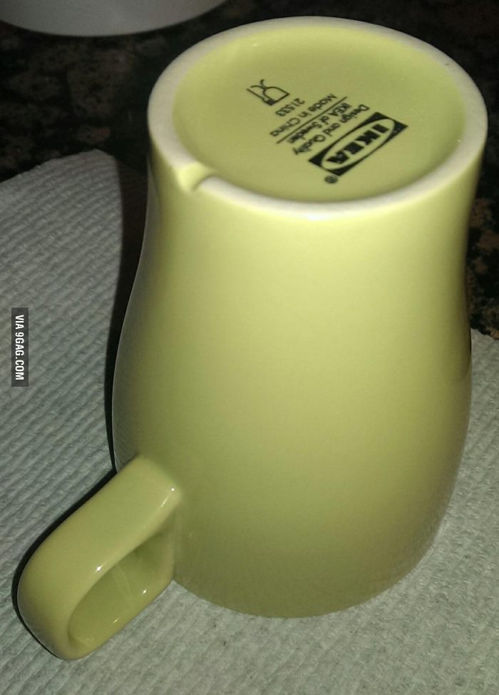 My Ikea coffee cup has a gap for water to drain off when it&#039;s upside down