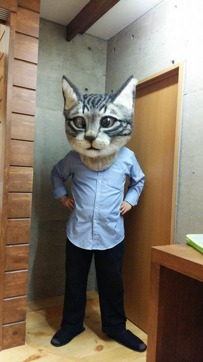 There's A Giant, Realistic Wool Cat Head That You Can Wear As A Mask