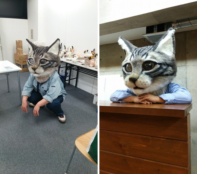 There's A Giant, Realistic Wool Cat Head That You Can Wear As A Mask