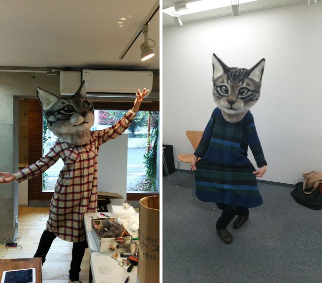 There's A Giant, Realistic Wool Cat Head That You Can Wear As A Mask