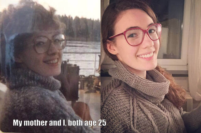 Girl and her mother 25 years apart