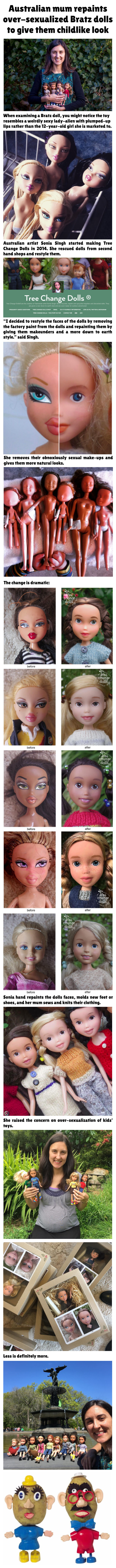 Australian mum repaints over-sexualized Bratz dolls to give them childlike look