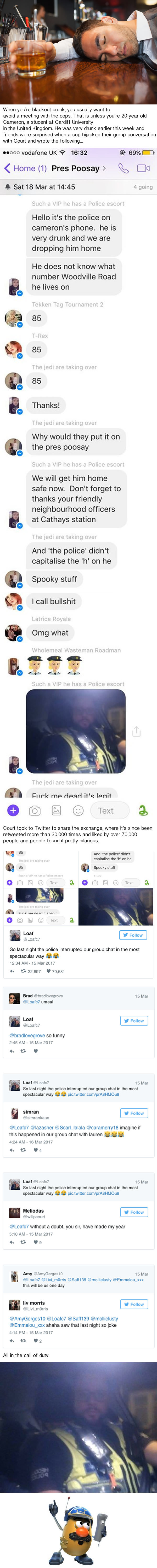 Cops interrupt group chat to get drunk man home, are the heroes we don&#039;t deserve