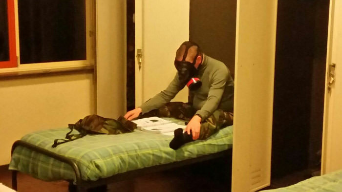 I gave my first lecture in chemical warfare. moments later I Saw one of the recruits study like this... I guess I succeeded.