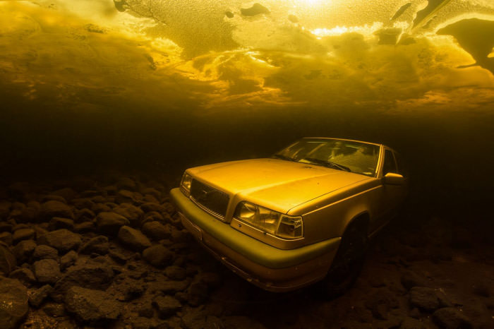 Volvo under water in lake Saimaa, Finland