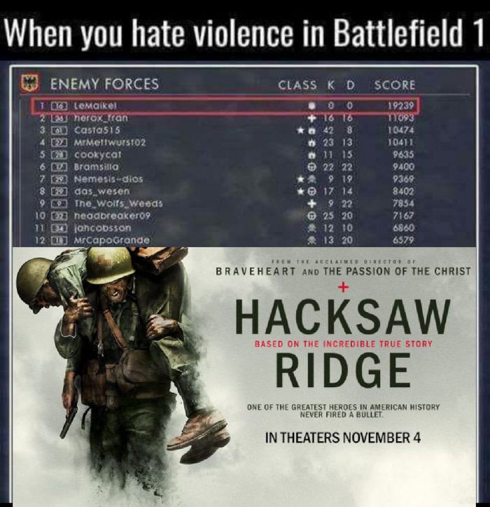 When you hate violence in battlefield 1