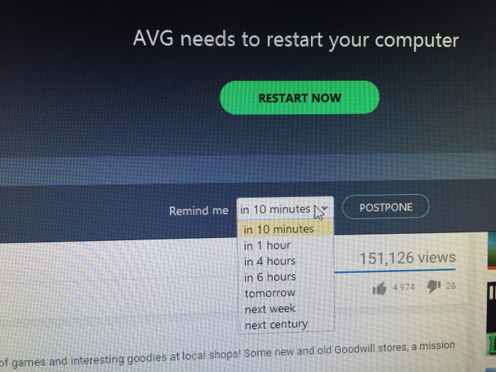 AVG understands when I want to restart.