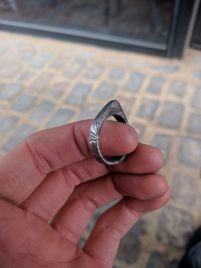 First time making a Damascus steel ring. What does 9gag think?