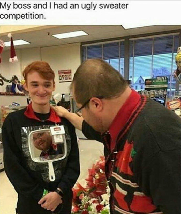 Imagine your face there and it would. be the ugliest sweater