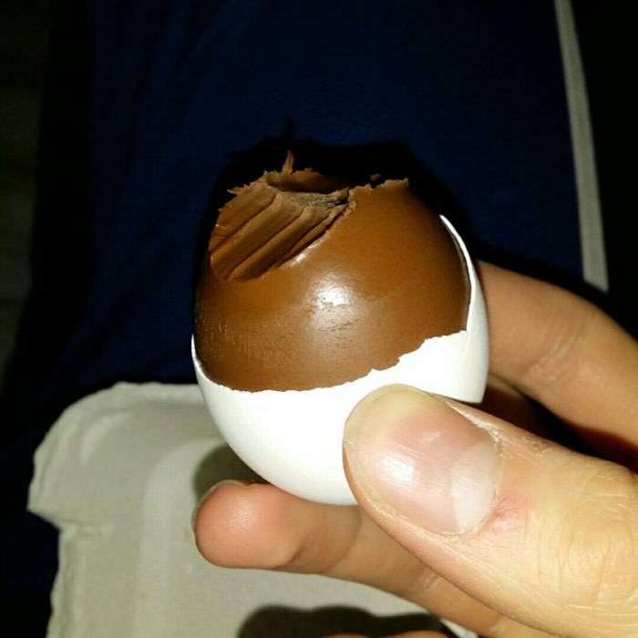 In Finland we have these chocolate eggs that are full chocolate in a real egg shell