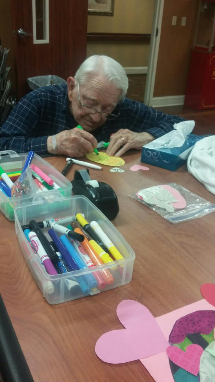 My 92-year-old Grandpa making a birthday card for my 93-year-old Grandma!