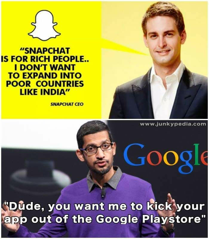 Snapchat CEO makes this comment, while the CEO of Google is an Indian guy.