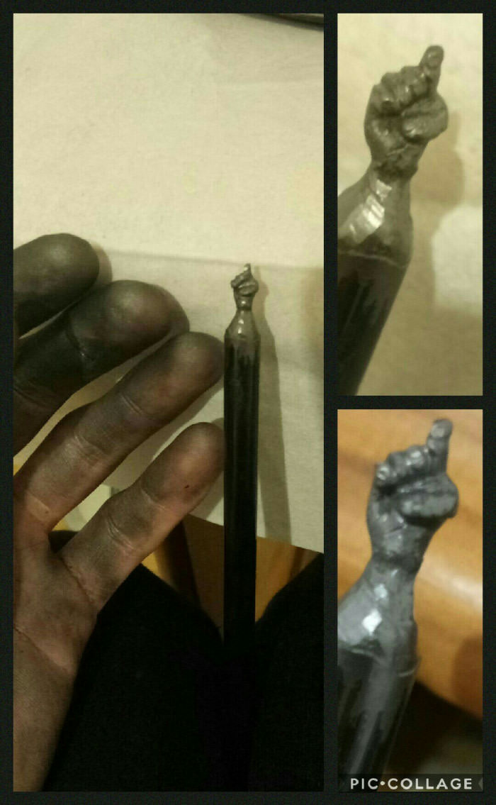 So I try to this kind of pencil sculpture. Tell me how I did. My hand for scale, sorry no banana 🍌