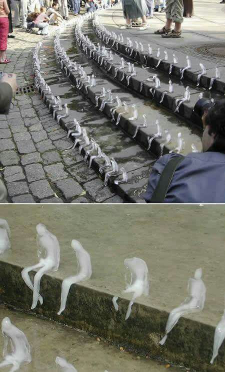 A Brazilian artist created hundreds of sitting figures out of ice. The installation lasted till the last one melted in the heat of the day