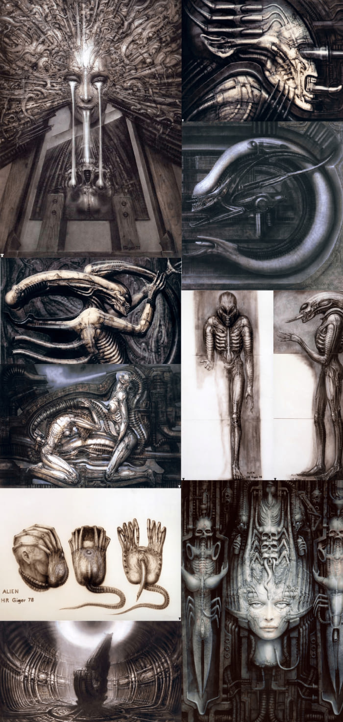 A few works of art by H.R Giger, the man who inspired the Xenomorph from the movie Alien.