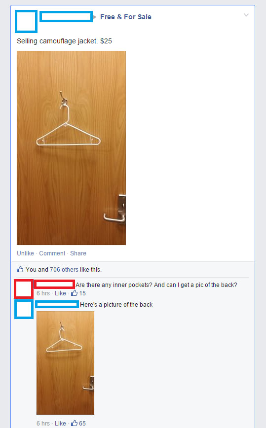 Selling a camouflage jacket