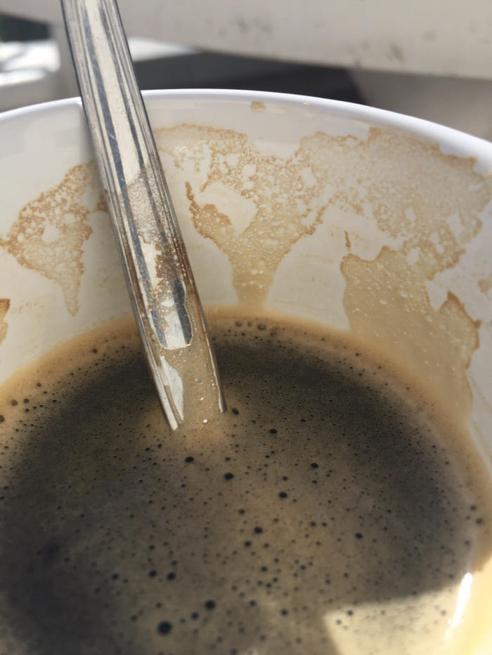 This coffee stain that resembles a map on the inside of my cup.