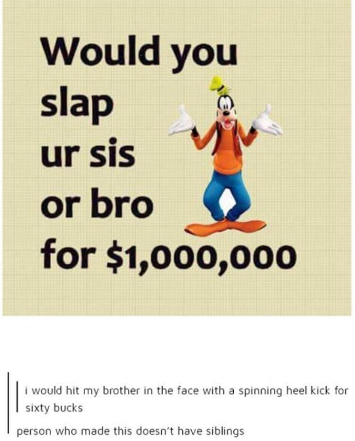 Would you slap ur sis or bro for $1,000,000